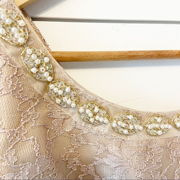 MELROSE | Champagne Lace Knee Length Formal Dress With Neck Embellishments 16 - Picture 4 of 14